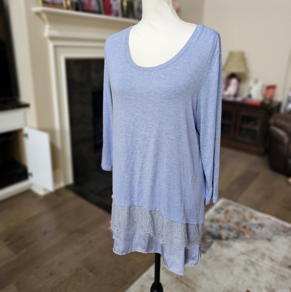 LOGO by Lori Goldstein tunic layer dress top with lace trim L - Picture 1 of 9